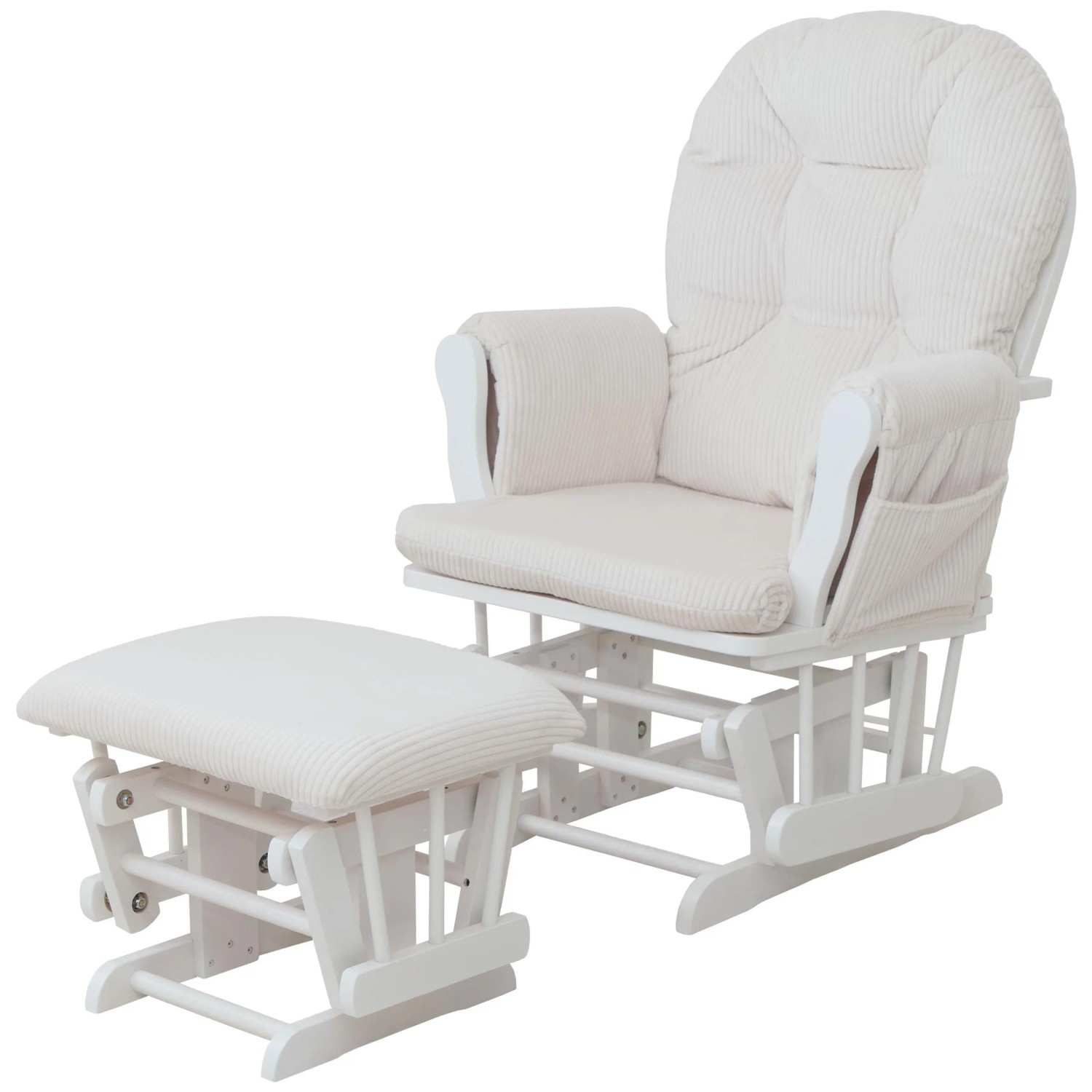 Mcw Relaxsessel C76 Mit Hocker Stoff Cord Öko-Tex Creme Gestell Weiß