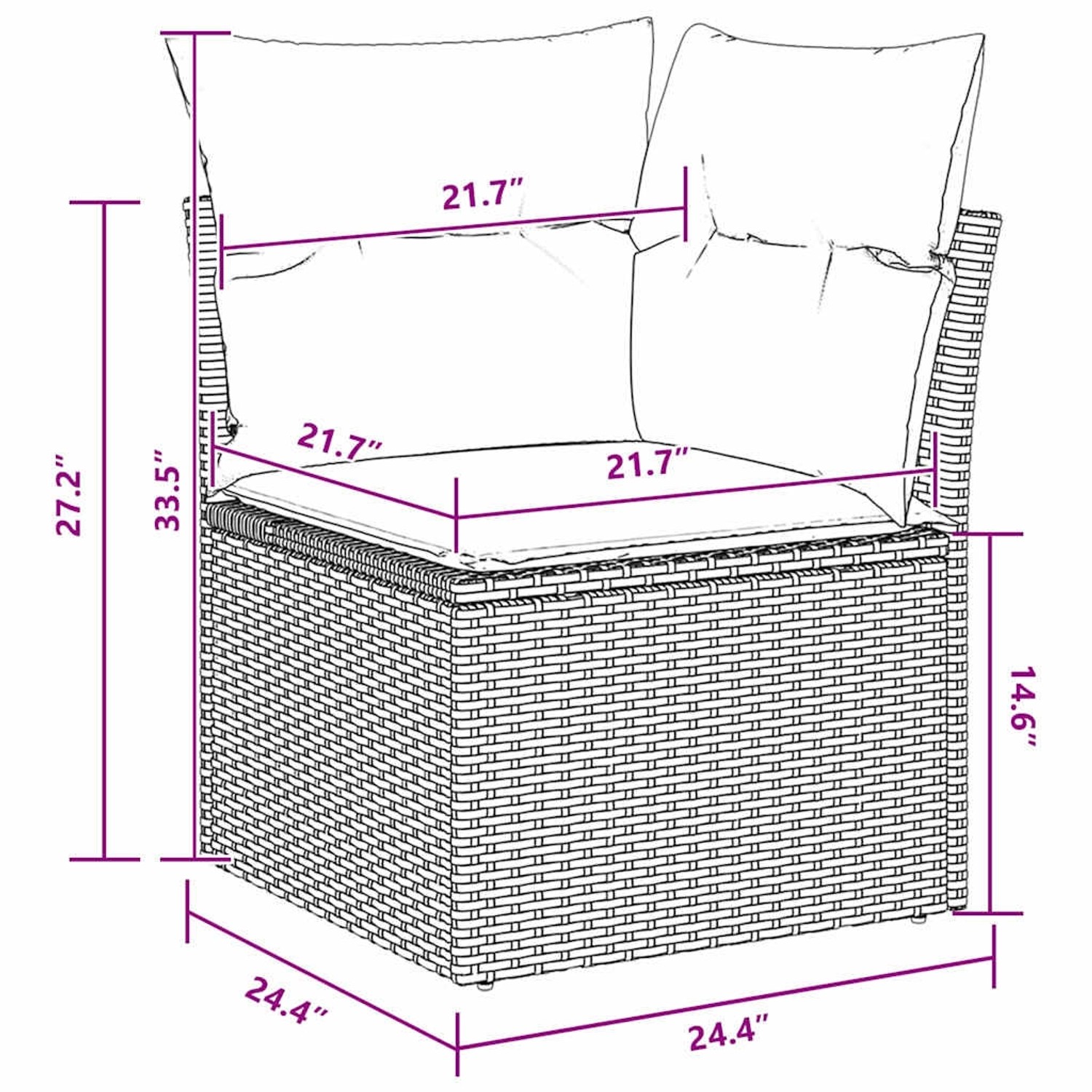 vidaXL Garten-Sofa-Set, 9-teilig, schwarz, Poly Rattan & Akazie, mit Maßen.