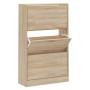 Schuhschrank Sonoma-Eiche aus Holzwerkstoff mit 3 Klappen, mittlere Klappe geöffnet. Ideal für Flur & Schuhe.
