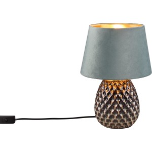 Blaue Reality Tischleuchte Ariana mit Samtschirm und Keramikfuß, 24 cm Durchmesser.