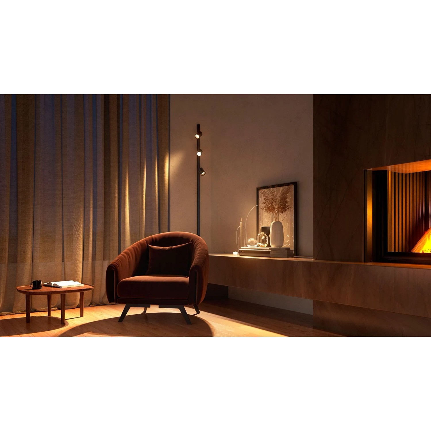 Schwarze Philips Hue Perifo LED-Spot Schienen-Erweiterung im Wohnraum.