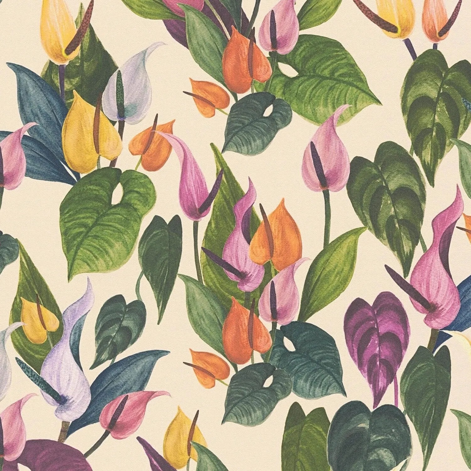 PROFHOME 782101-GU Blumen Tapete Floral Matt Elfenbein Grün Lila Blau 0,53 m x 10,05 m 5,33 m2