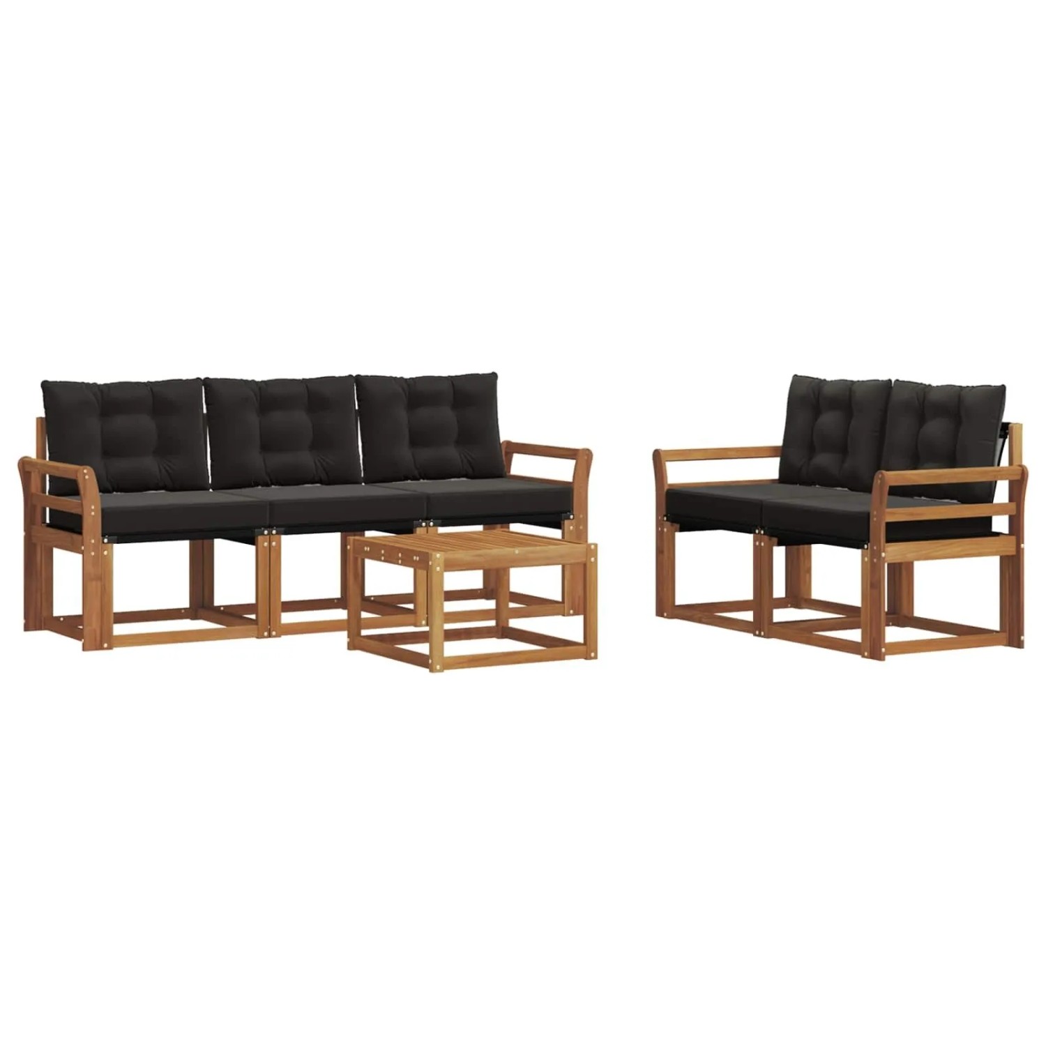 vidaXL Outdoor-Sofagarnitur mit Kissen 6-Tlg Natur und Schwarz 3368403