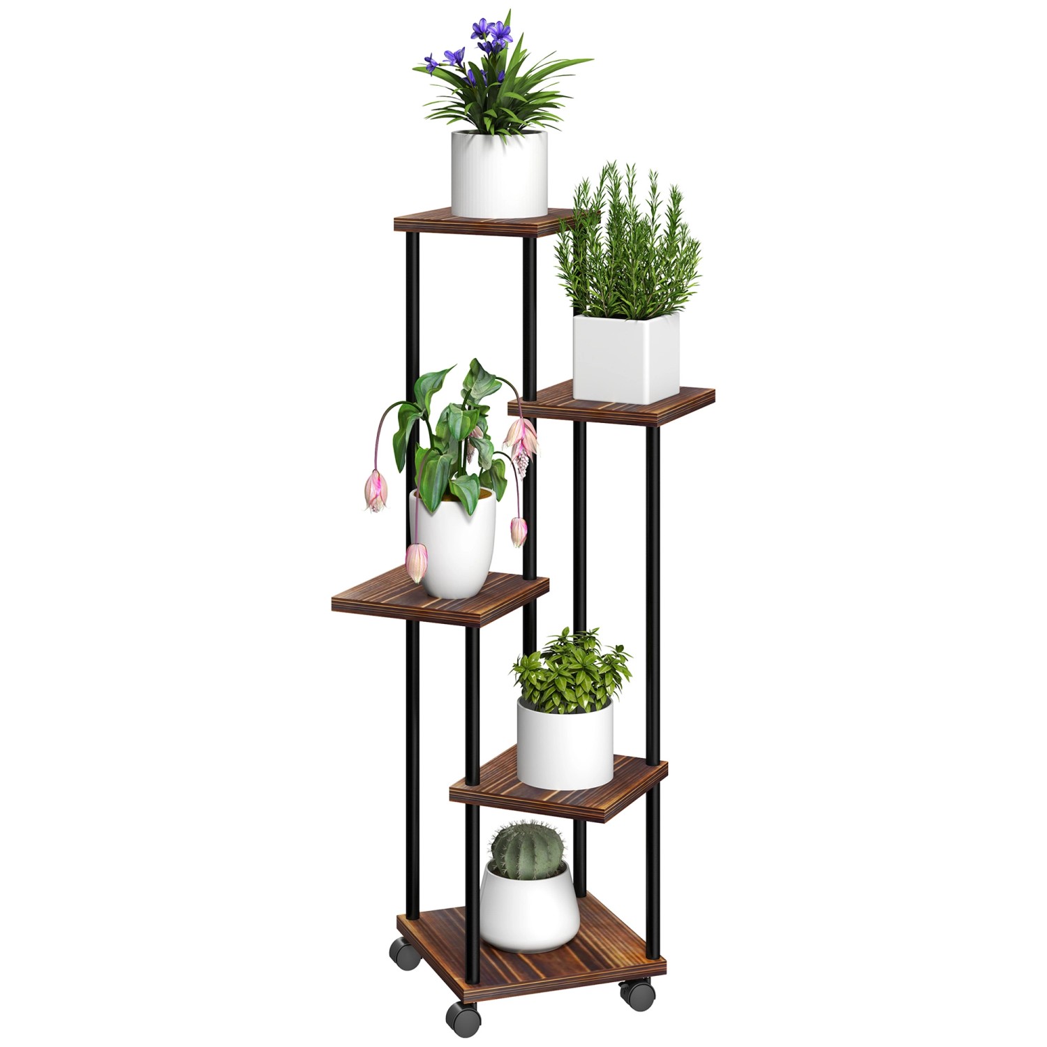 Thumbnail - Outsunny Blumenständer Stahl Tannenholz Verkohlt 59L x 59B x 110H cm