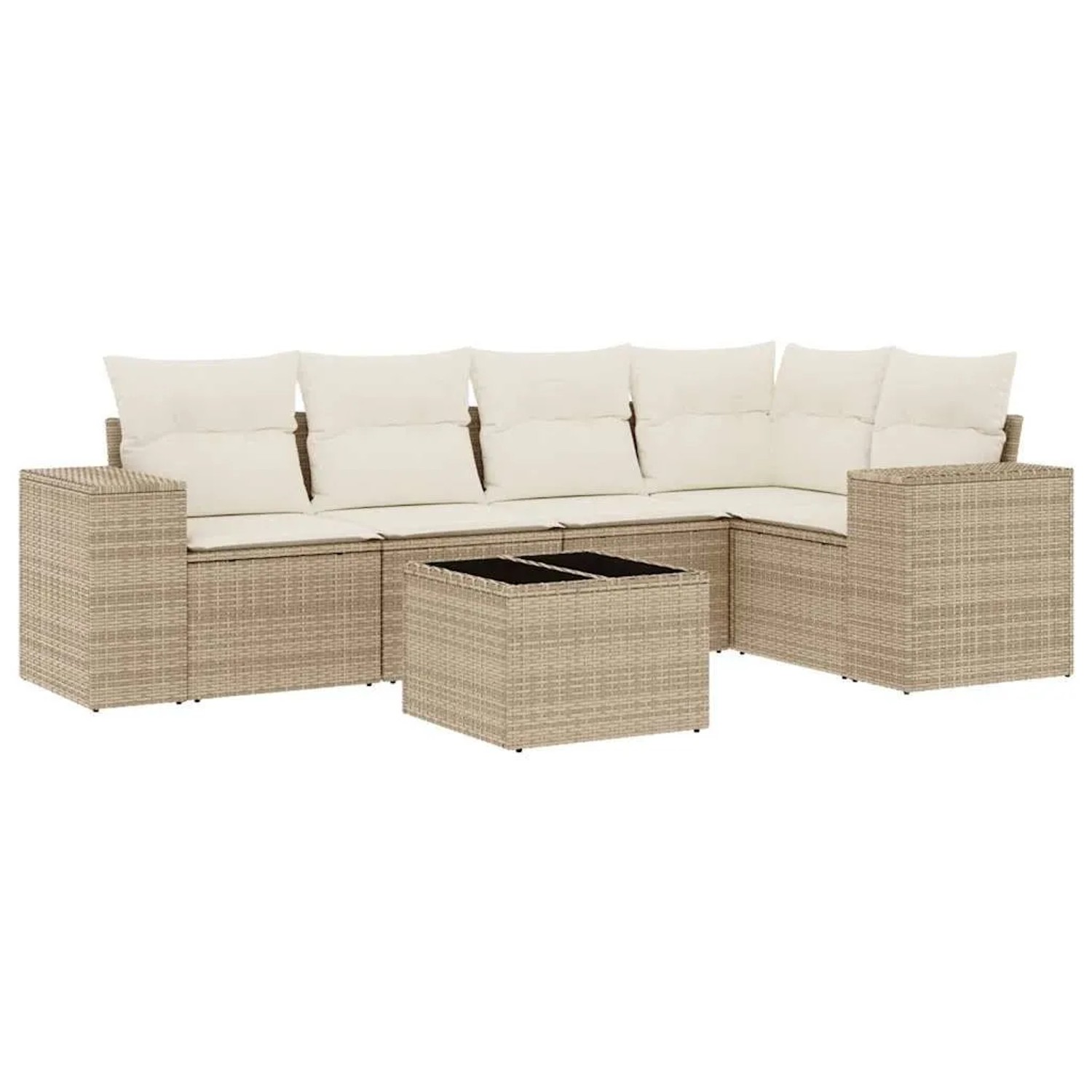 vidaXL 6-Tlg Garten-Sofagarnitur mit Kissen Beige Poly Rattan 3222537
