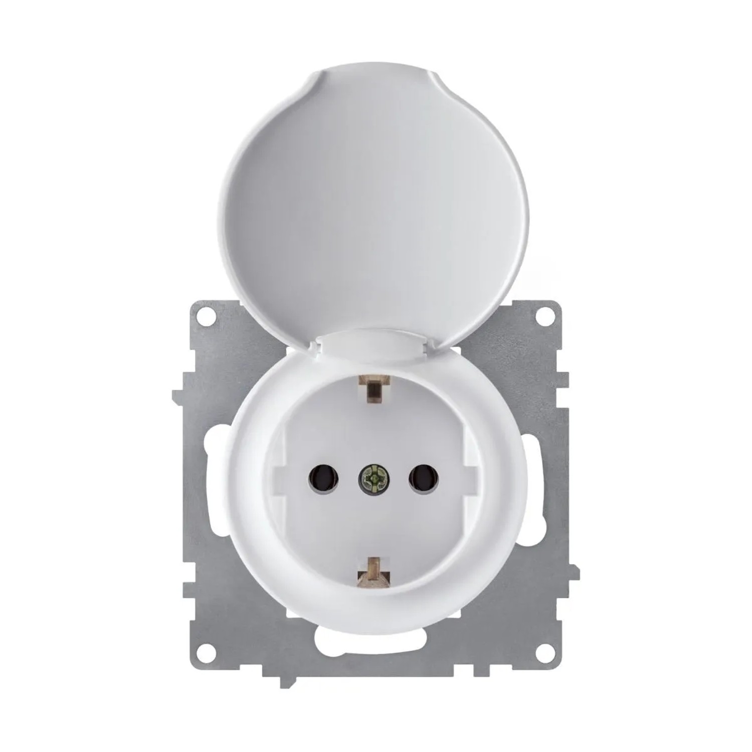 OneKeyElectro Schuko Steckdose mit Deckel und Erdung 230V/16A Schraubklemmen ohne Rahmen Weiß