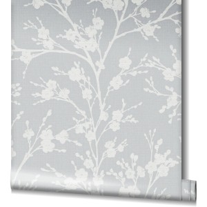 Marburg Vliestapete Ivy Floral Grau-Weiß: Rolle mit floralem Muster für Wohnraum.