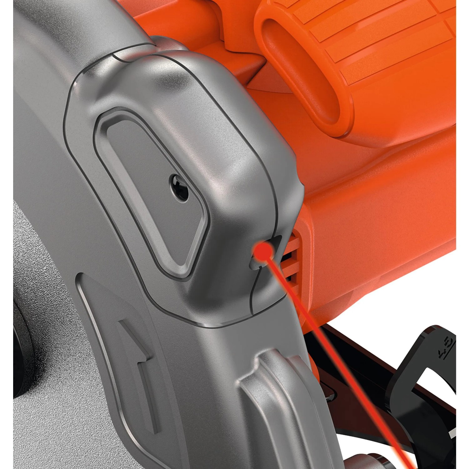 Detailaufnahme: Black+Decker Handkreissäge CS1250LA mit Laser für präzise Schnitte.