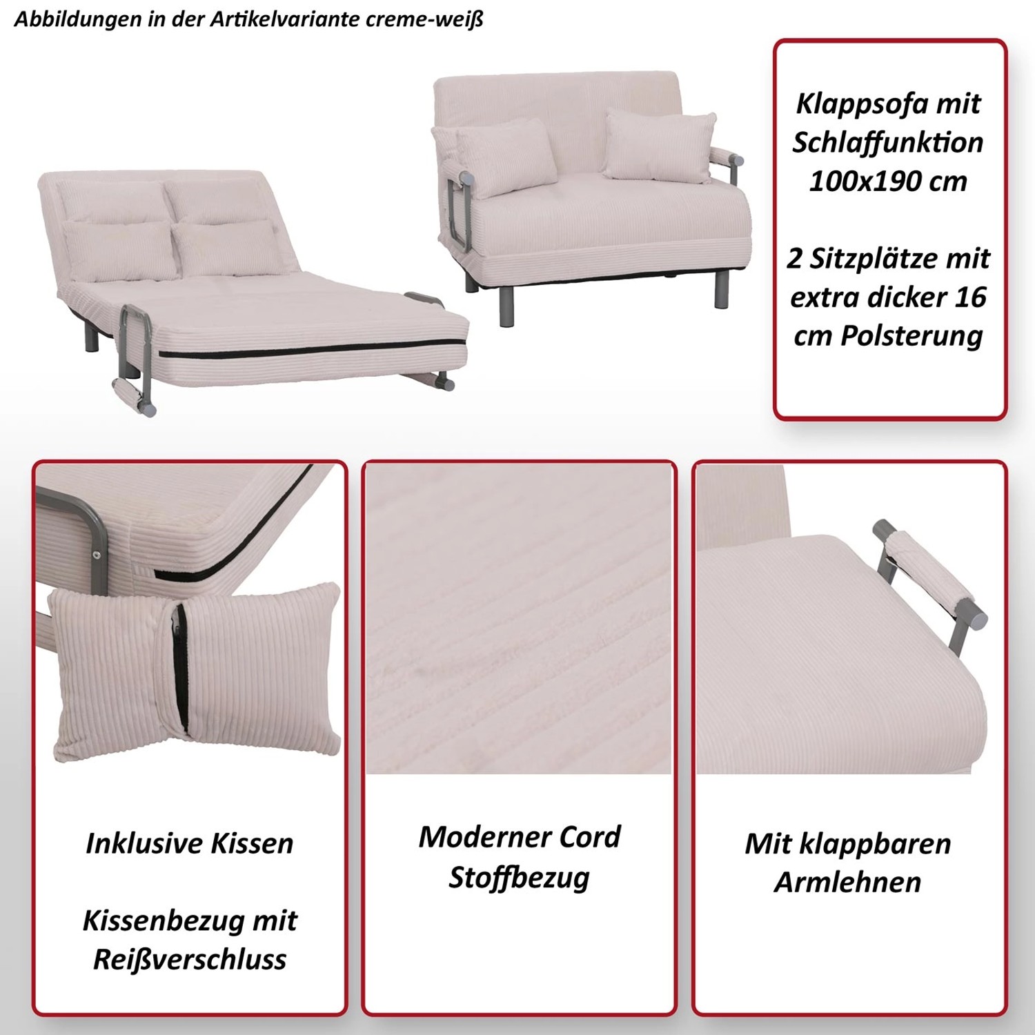 MCW Schlafsessel K29 in Dunkelgrau Cord: Klappsofa mit Schlaffunktion und Kissen.