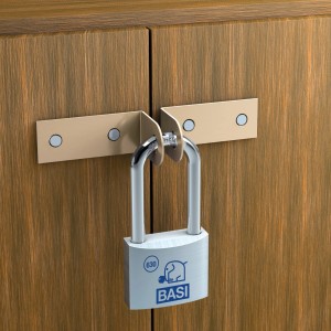 Basi Vorhangschloss Set mit Aluminiumgehäuse und Stahlbügel sichert Schranktüren.