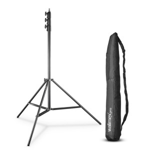 Walimex Pro Air 355 Dreibein-Lampenstativ, schwarz, höhenverstellbar bis 355 cm, mit Tragetasche.