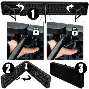 AMANKA Bierbank, klappbar, schwarz: Details zum Auf- und Abbau, sowie Transport der Bierzeltgarnitur.