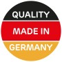 Qualitätssiegel: "Quality Made in Germany" in den Farben Schwarz, Rot und Gold.