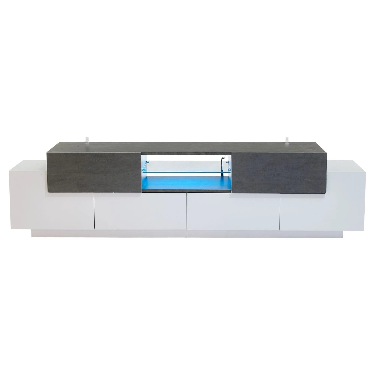 ModernLuxe TV Lowboard mit Led Ablagen 4 Türen 2 Schubladen Spanplatte Weiß Grau