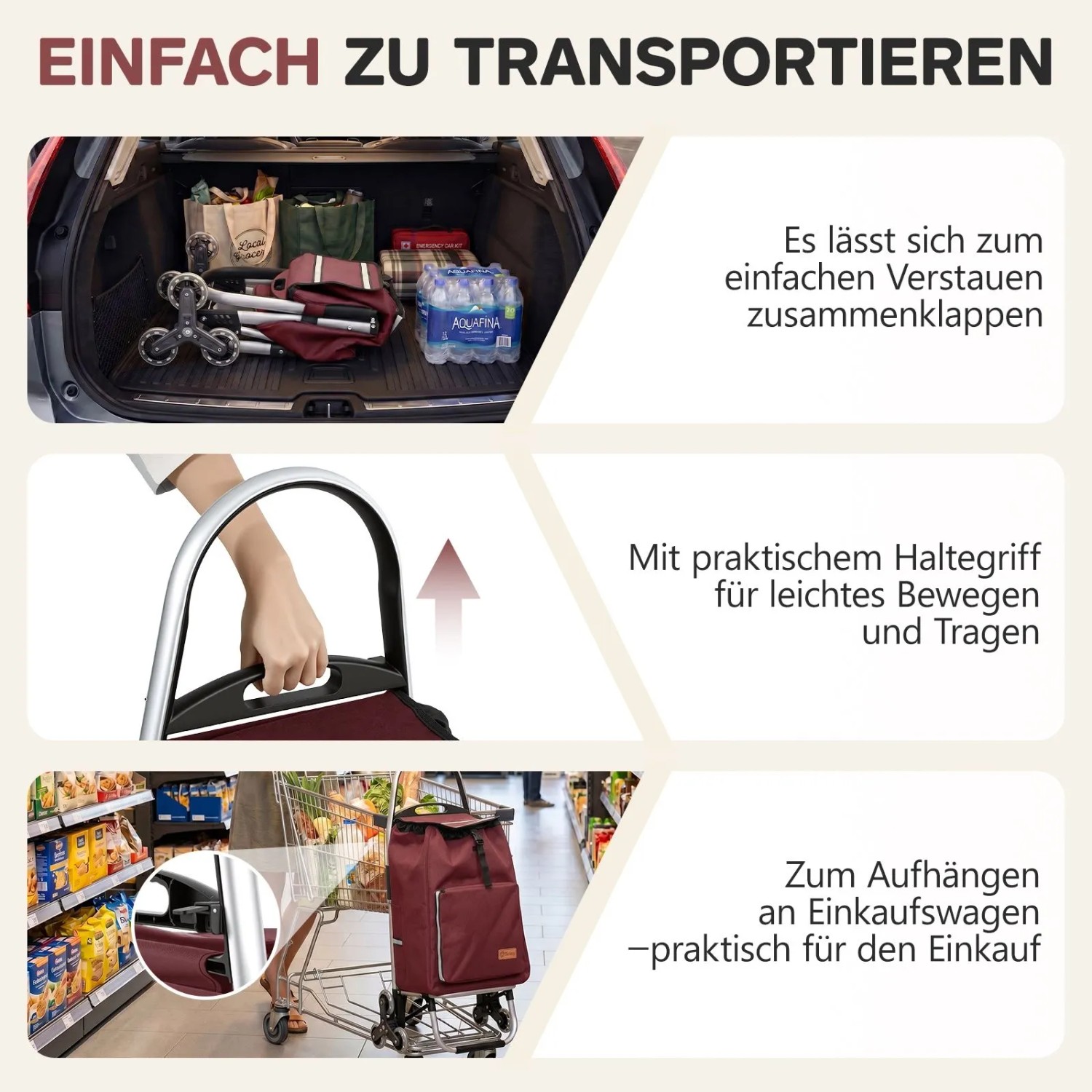 Sekey Einkaufstrolley, rot, klappbar mit Kühlfach. Ideal für Einkäufe und Treppen.