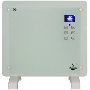 Weißer El Fuego Glaskonvektor 1000 W mit LCD-Anzeige und Touch-Bedienfeld.