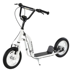 Weißer HOMCOM Kinderroller mit Luftreifen und schwarzem Trittbrett.