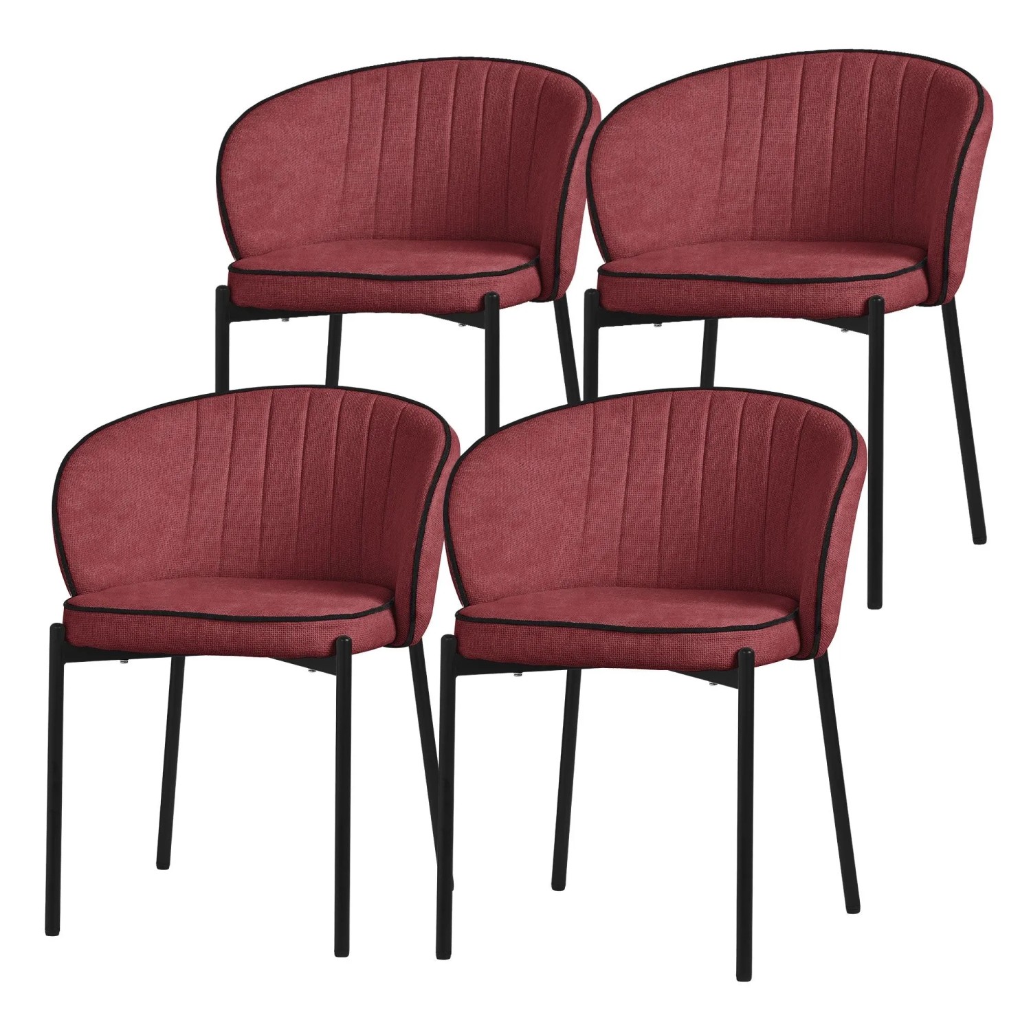ML-Design Esszimmerstühle 4Er Set Rot mit Stoffbezug & Metallbeinen
