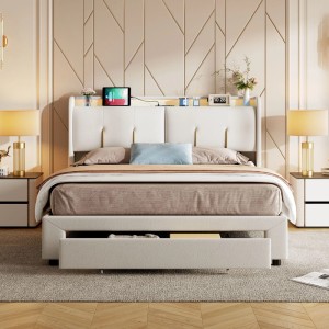 PXloue Stauraumbett 160x200cm Polsterbett USB-Ladestation Samt
