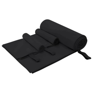 vidaXL Sporthandtuch Set, 3-teilig, Schwarz, aus Polyester und Polyamid, gerollt und gefaltet.
