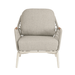 Bizzotto Sessel Eulero Pelican mit Kissen, Gartenstuhl mit Teakholz-Akzenten und hellem Polster.