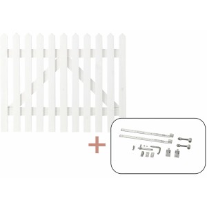 Weißes Einzeltor Skagen Lux aus Nadelholz, 100x80 cm, mit Beschlägen für Gartenzäune.