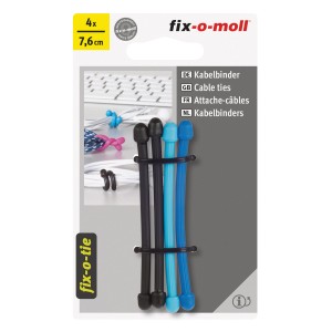 Fix-o-moll Kabelbinder, 4er-Pack in Schwarz und Blau, 7,6 cm, zur einfachen Kabelführung.