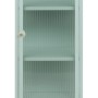 Mintgrüne Metall Vitrine Maram, 40x102 cm, mit Glasrahmentür und 3 Fächern.