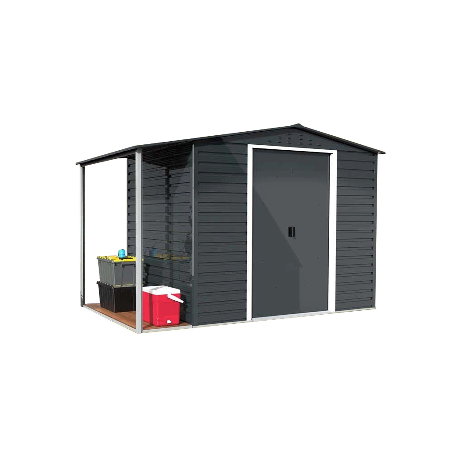 DURAMAX Metall-Gerätehaus Alpine 2,4x1,8m mit Anbau in Anthrazit günstig online kaufen