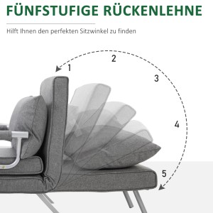 Graues HOMCOM Schlafsofa mit fünffach verstellbarer Rückenlehne als Detailaufnahme.