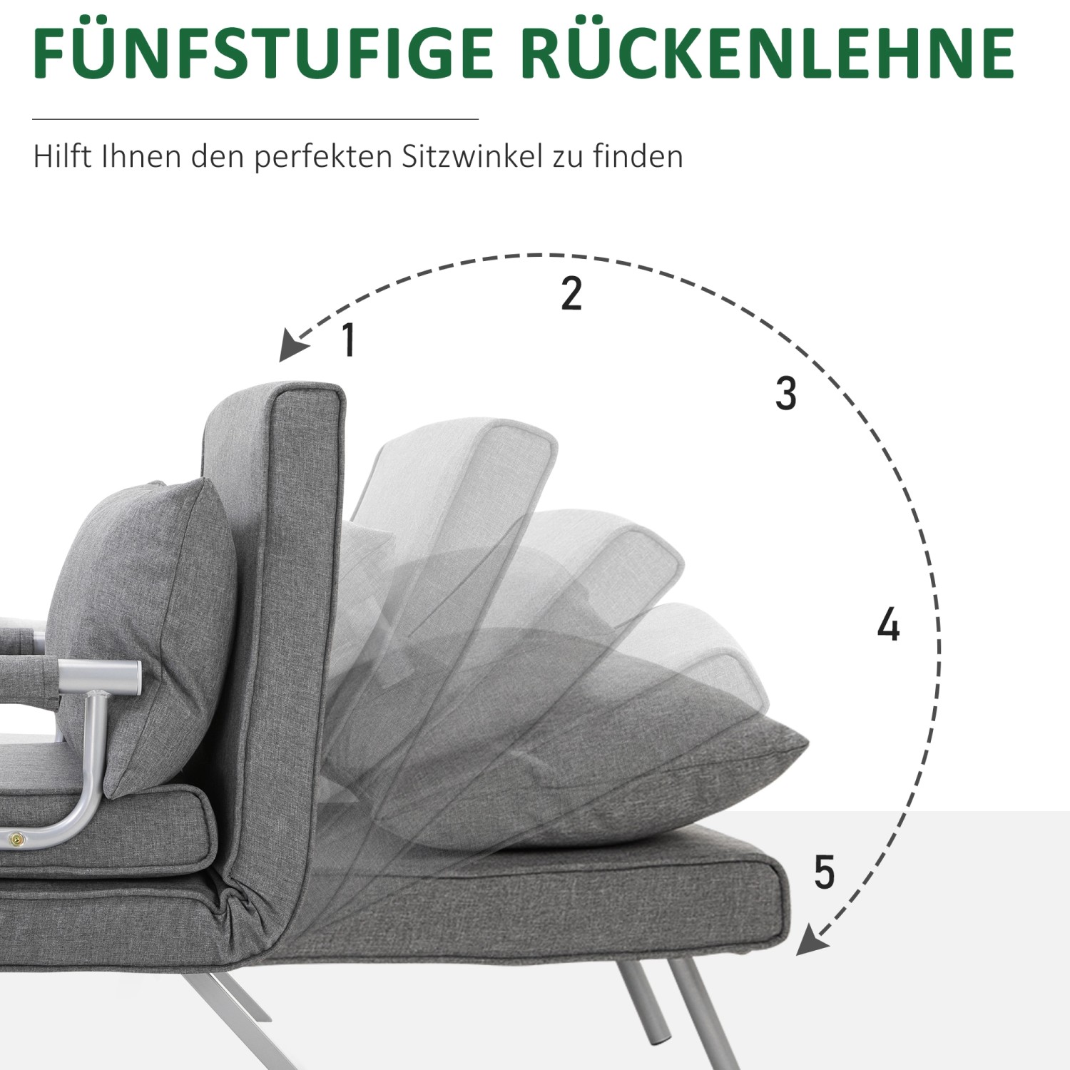 Graues HOMCOM Schlafsofa mit fünffach verstellbarer Rückenlehne als Detailaufnahme.