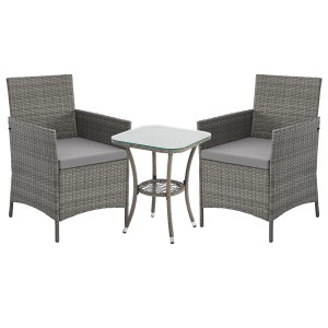 Graues 3-tlg. Svita Brooklyn Bistro Gartenmöbelset aus Rattan mit Tisch und zwei Sesseln.