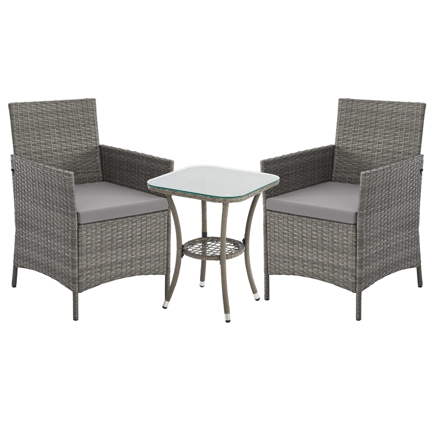 Svita Brooklyn Bistro Gartenmöbelset 3-tlg. Rattan Outdoor Gartenlounge Grau