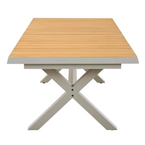 Ausziehbarer Siena Garden Gartentisch aus Holz, seidengrau, 100x200 cm. Gartentisch mit X-förmigem Gestell.