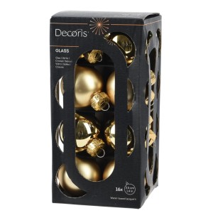 Decoris Weihnachtskugel-Set aus Glas, 16 goldene Kugeln (glänzend/matt), Ø 3,5 cm, in schwarzer Verpackung.