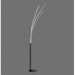 Moderne, schwarze LED Stehlampe Maja, 215 cm hoch, mit drei geschwungenen Leuchtelementen.