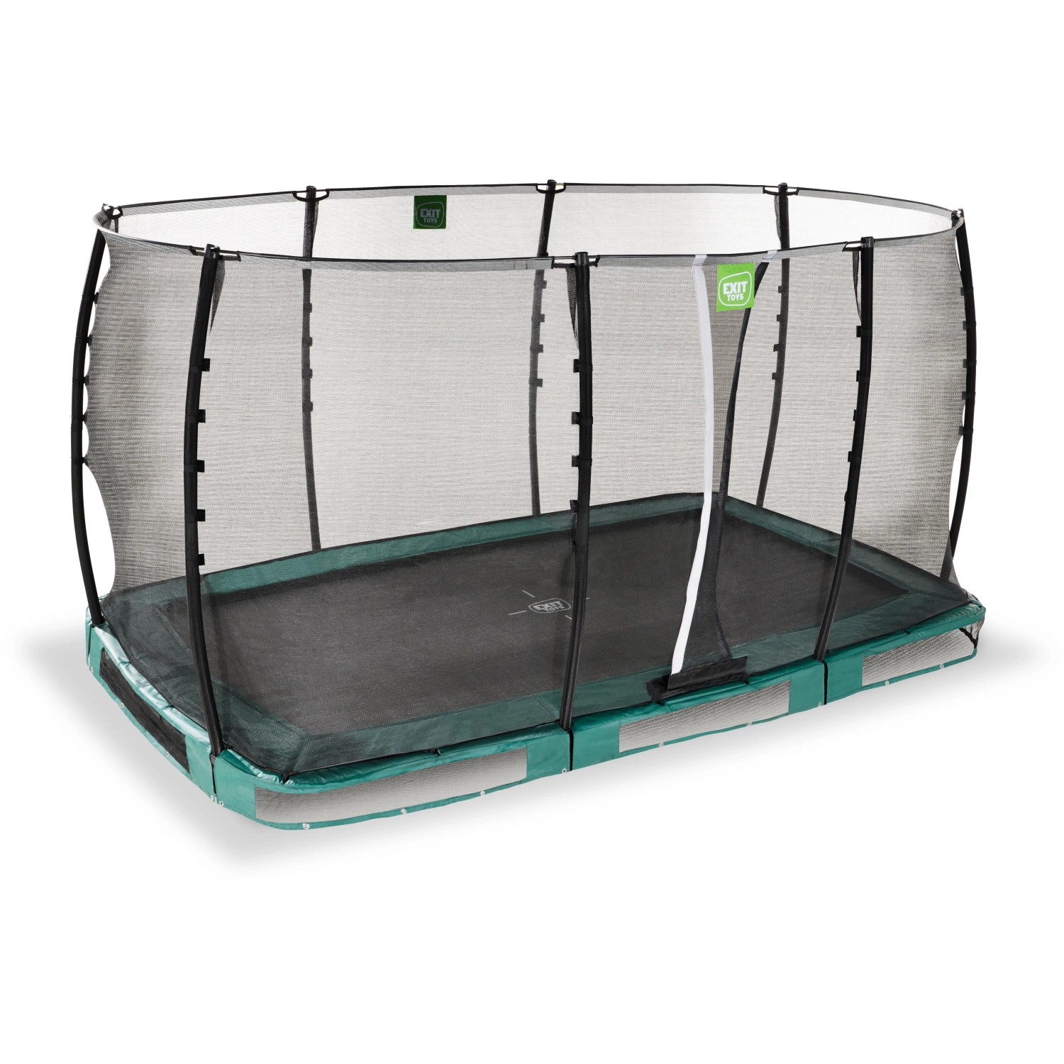 Grünes EXIT Allure Classic Bodentrampolin 214x366 cm mit Sicherheitsnetz.
