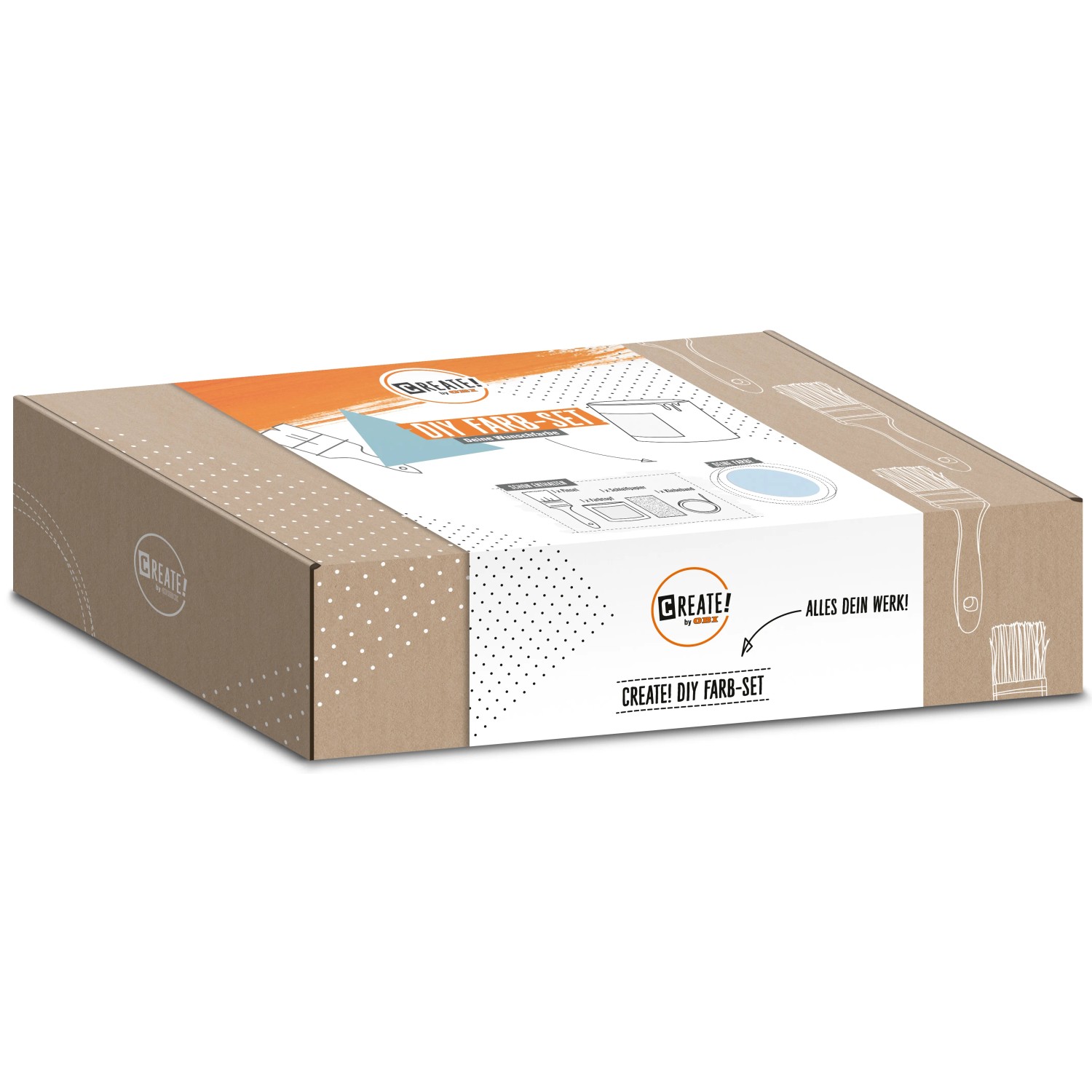 CREATE! by OBI DIY Farb-Set Taubenblau (125ml) im Karton mit Pinsel, Kreppband und Schleifpapier.