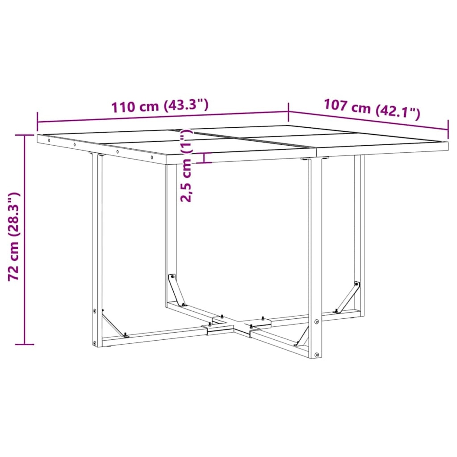 vidaXL Gartentisch, schwarz, Stahl, Abmessungen: 220x107x72 cm. Teil der 9-tlg. Essgruppe.