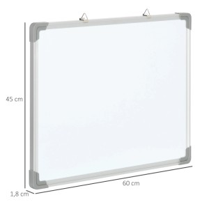 HOMCOM Whiteboard 60x45 cm, weiß mit grauem Rahmen und Ecken, zur Wandmontage im Büro.