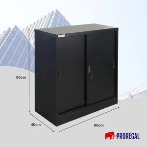PROREGAL Aktenschrank ELEPHANT Mit Abschließbaren Schiebetüren HxBxT 90x90x40cm 2 Ebenen Stahl Pulverbeschichtet Schwarz