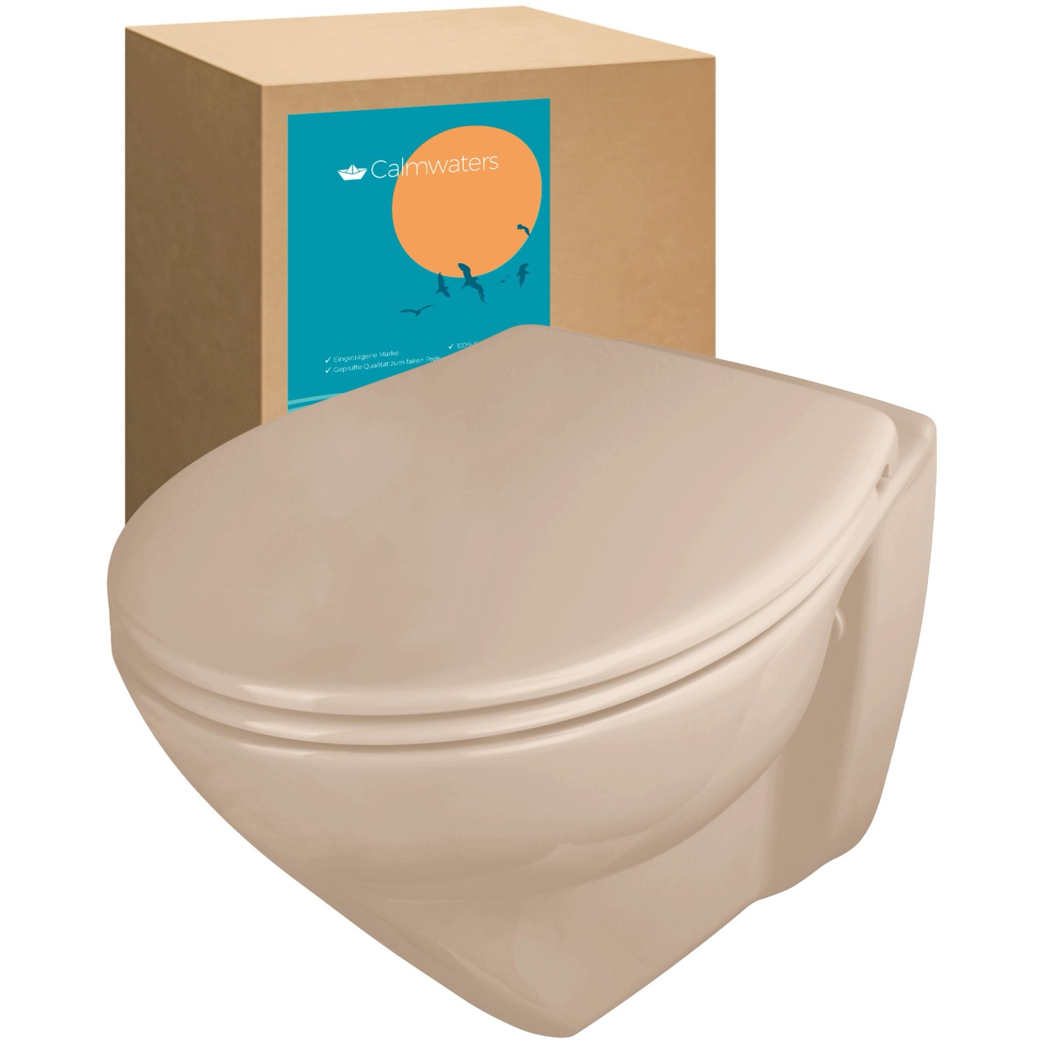 Calmwaters Wand-WC Modern Plus 6 cm Erhöht Spülrandlos Set WC-Sitz Beige-Ba günstig online kaufen