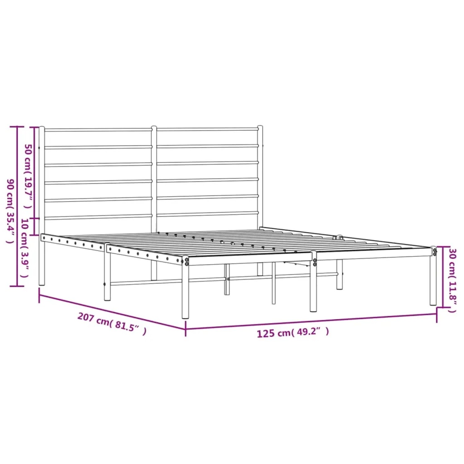 vidaXL Bettgestell Metall Schwarz 120x200 cm mit Maßangaben.