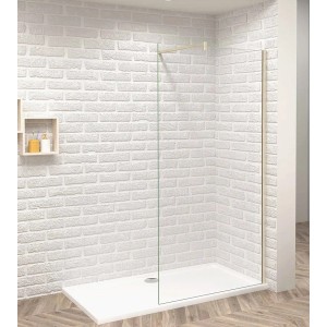 Walk-In Dusche mit gold gebürstetem Rahmen und Klarglas Duschwand (120x200cm).