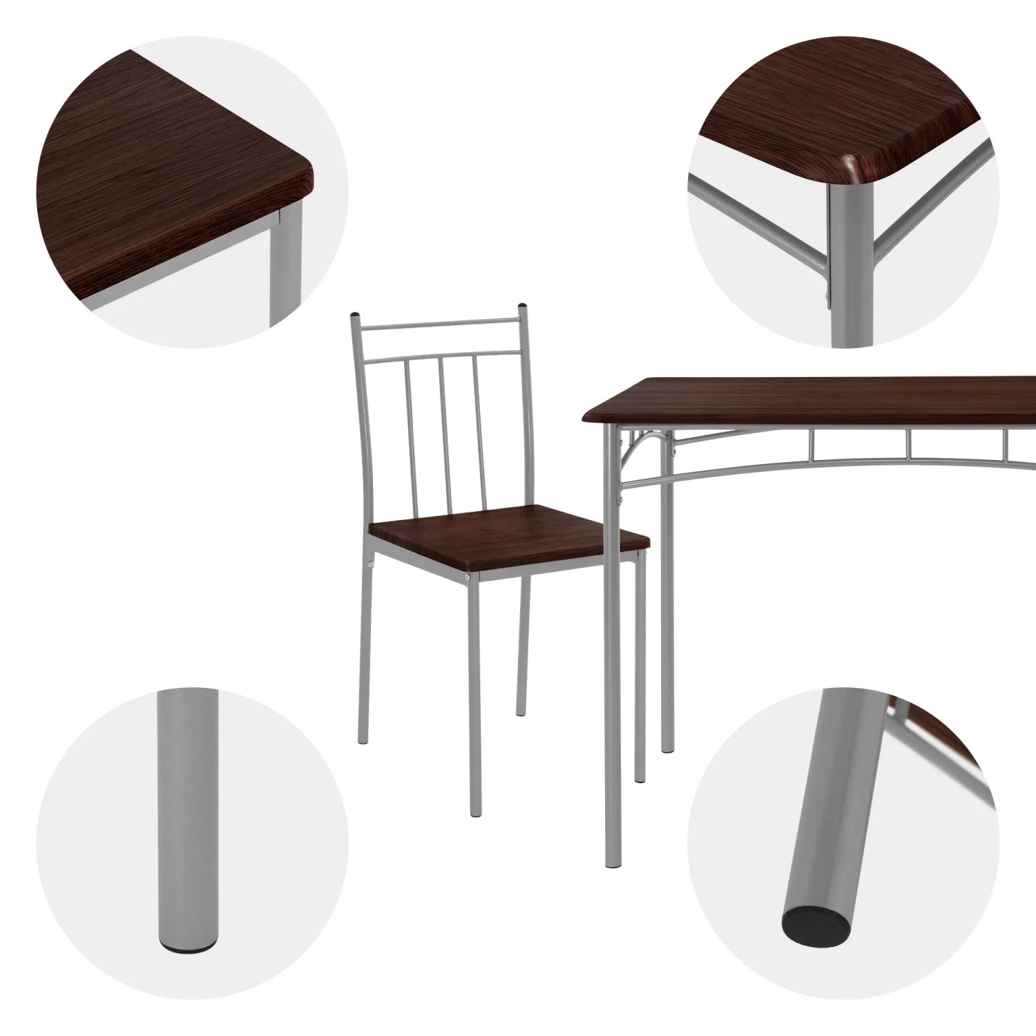 ML-Design Essgruppe, 5-teilig, Eiche Dunkel. Esstisch mit 4 Stühlen, Metallgestell.