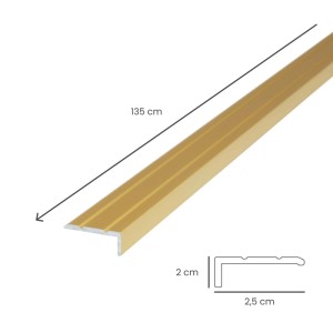 Dalsys Treppenkantenprofil selbstklebend, gold eloxiertes Aluminium, 135 cm x 25 mm x 20 mm. Schützt Stufenkanten.