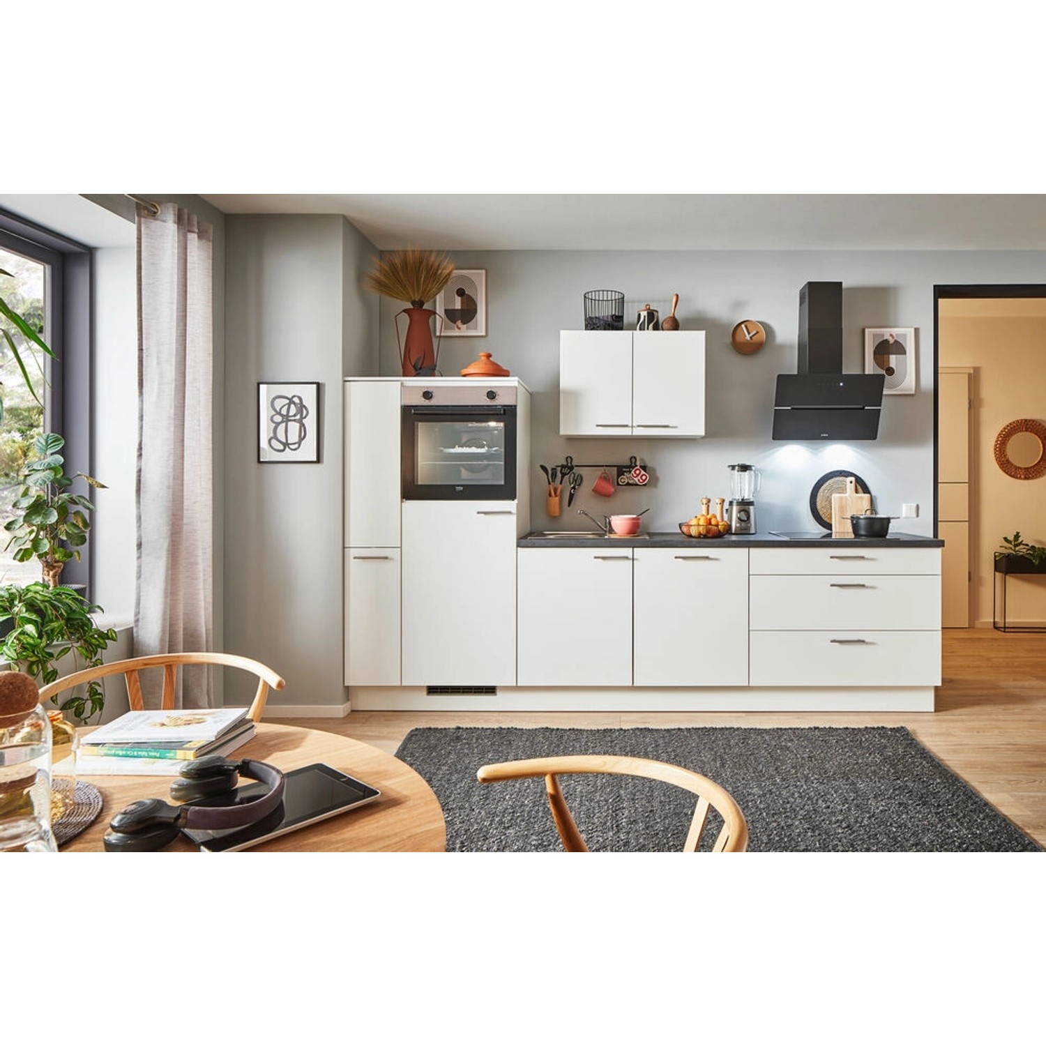 pino Küchenzeile 290 cm Weiß Anschlag,inks 1 Geräte-, 1 Apothekerschrank günstig online kaufen