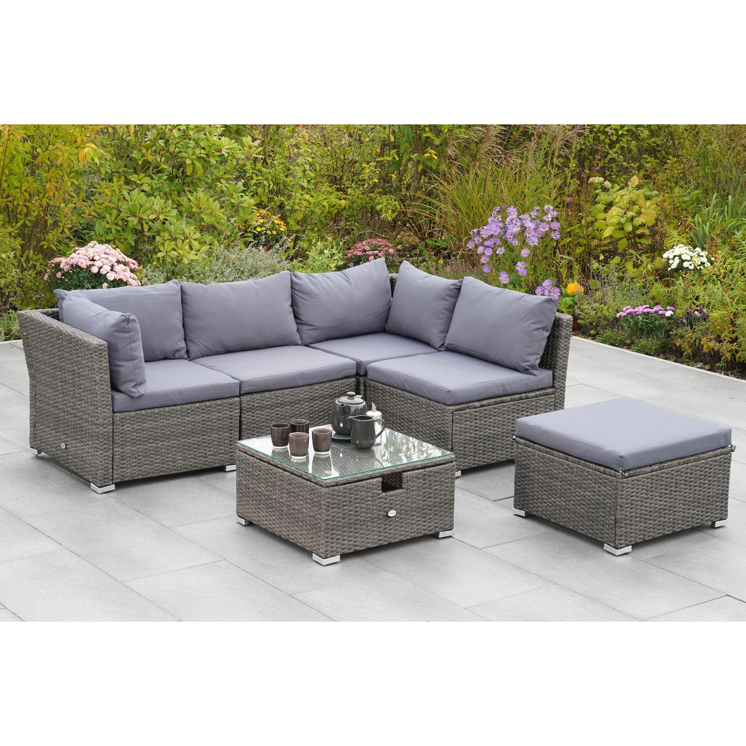 Merxx Malaga Gartenecke 6-tlg. Stahl Kunststoffgeflecht inkl. Auflagen günstig online kaufen