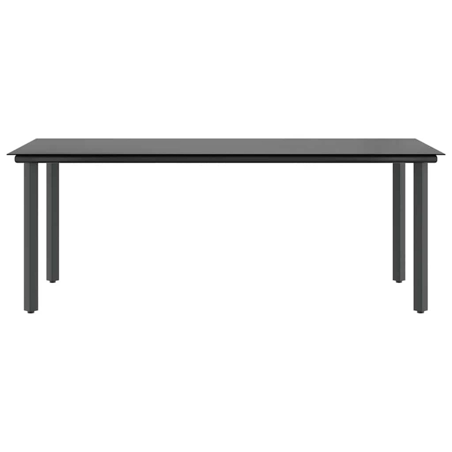 Schwarzer vidaXL Gartentisch mit Glasplatte, Teil der 7-tlg. Garten-Essgruppe.