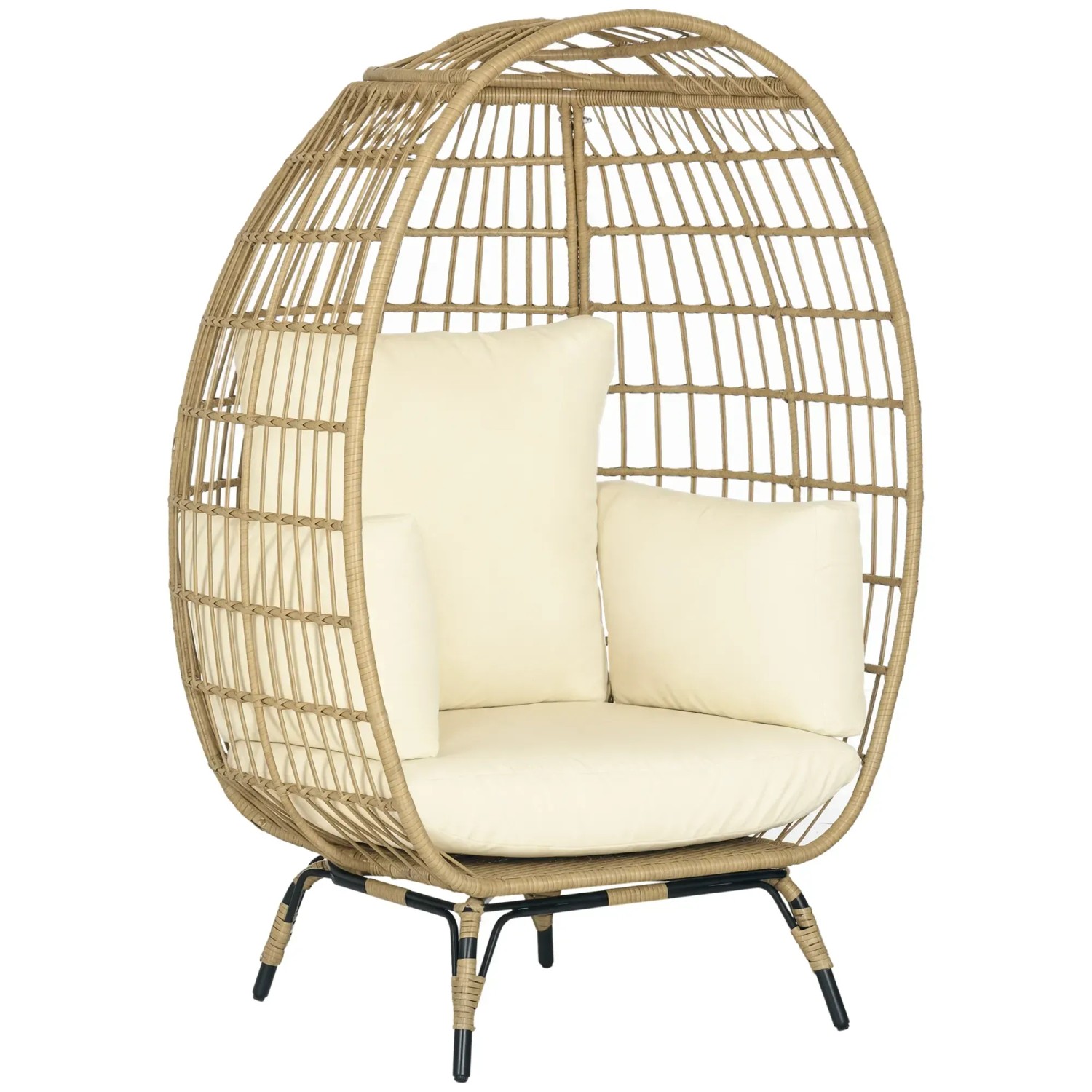 Outsunny Rattansessel Stahl Polyester PE Rattan Khaki Beige 105L x 90B x 148H cm